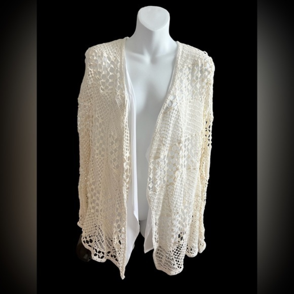 Tribella Vintage Cream Crochet Cardigan/Wrap Size Small